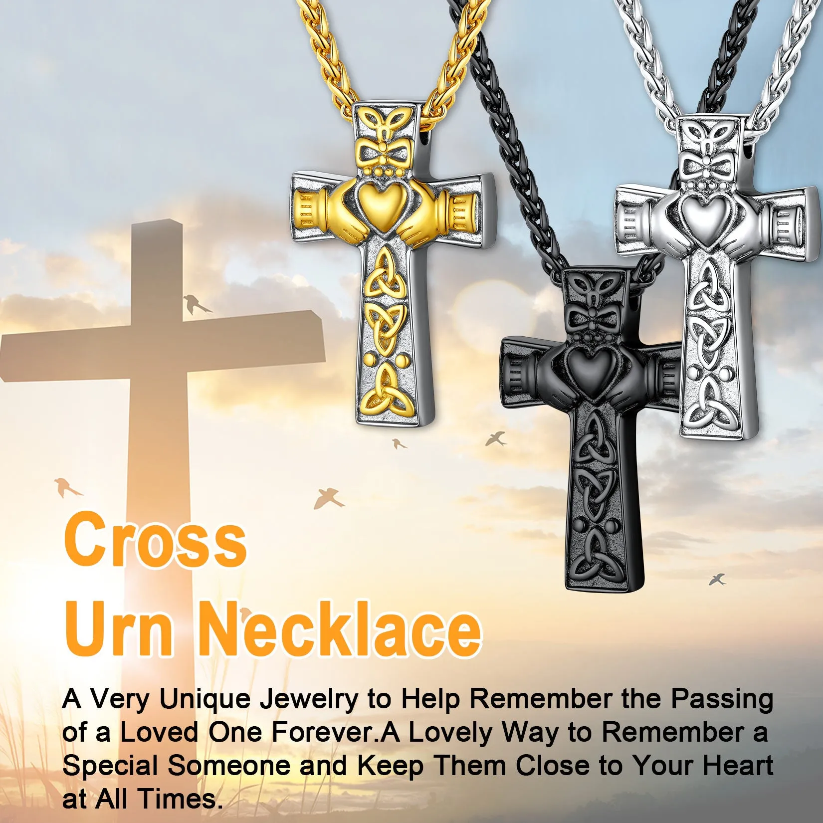 Celtic Knot Cross Urn Cremation Pendant Necklace