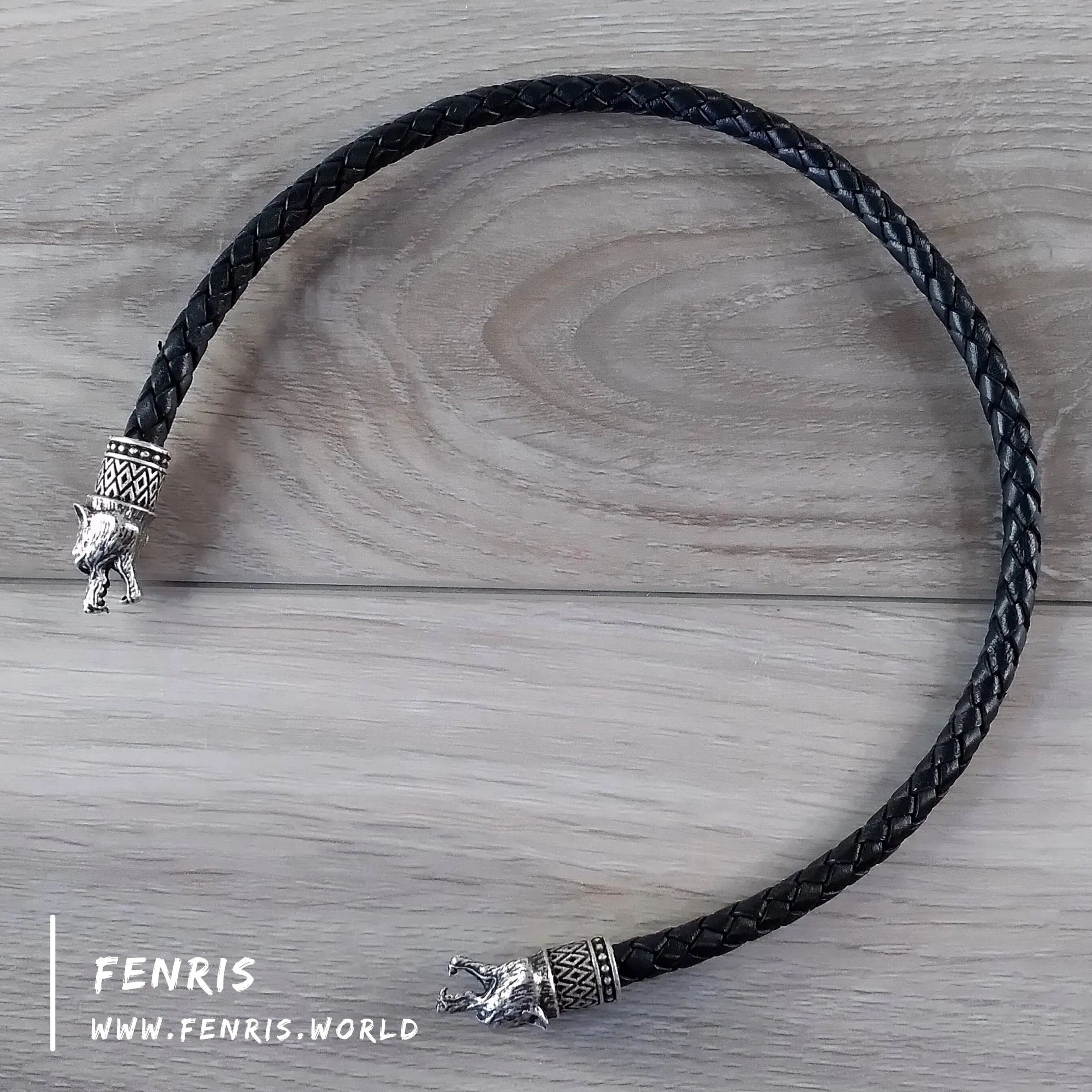 Celtic Torc Silver Bear Black Leather | Fenris