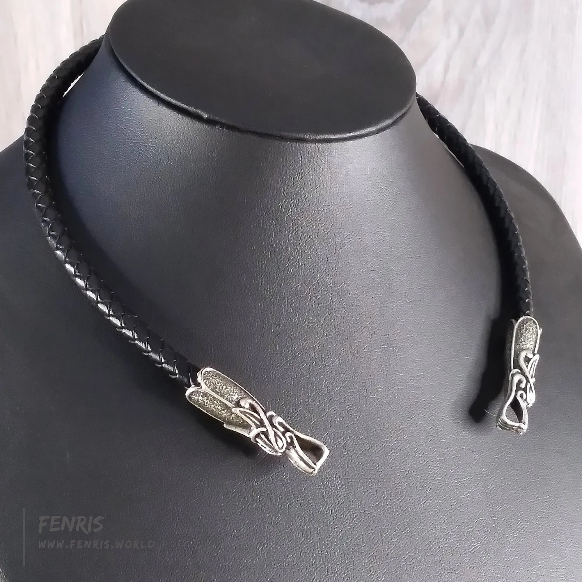 Celtic Torc Silver Dragon Black Leather | Fenris