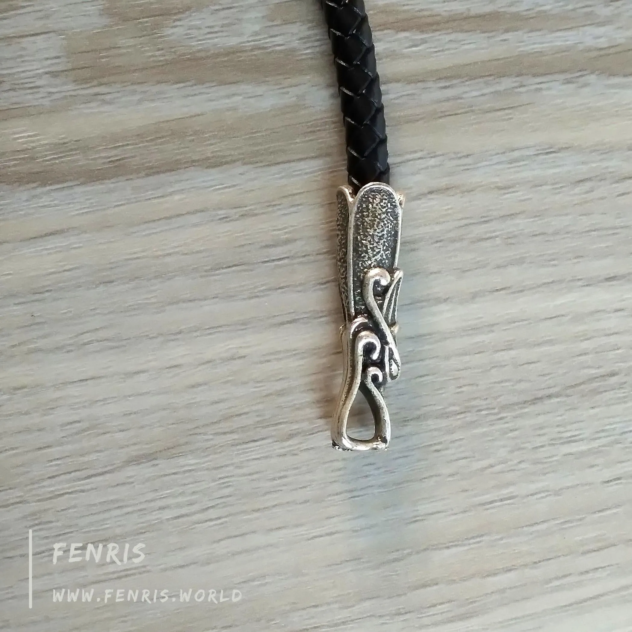 Celtic Torc Silver Dragon Black Leather | Fenris