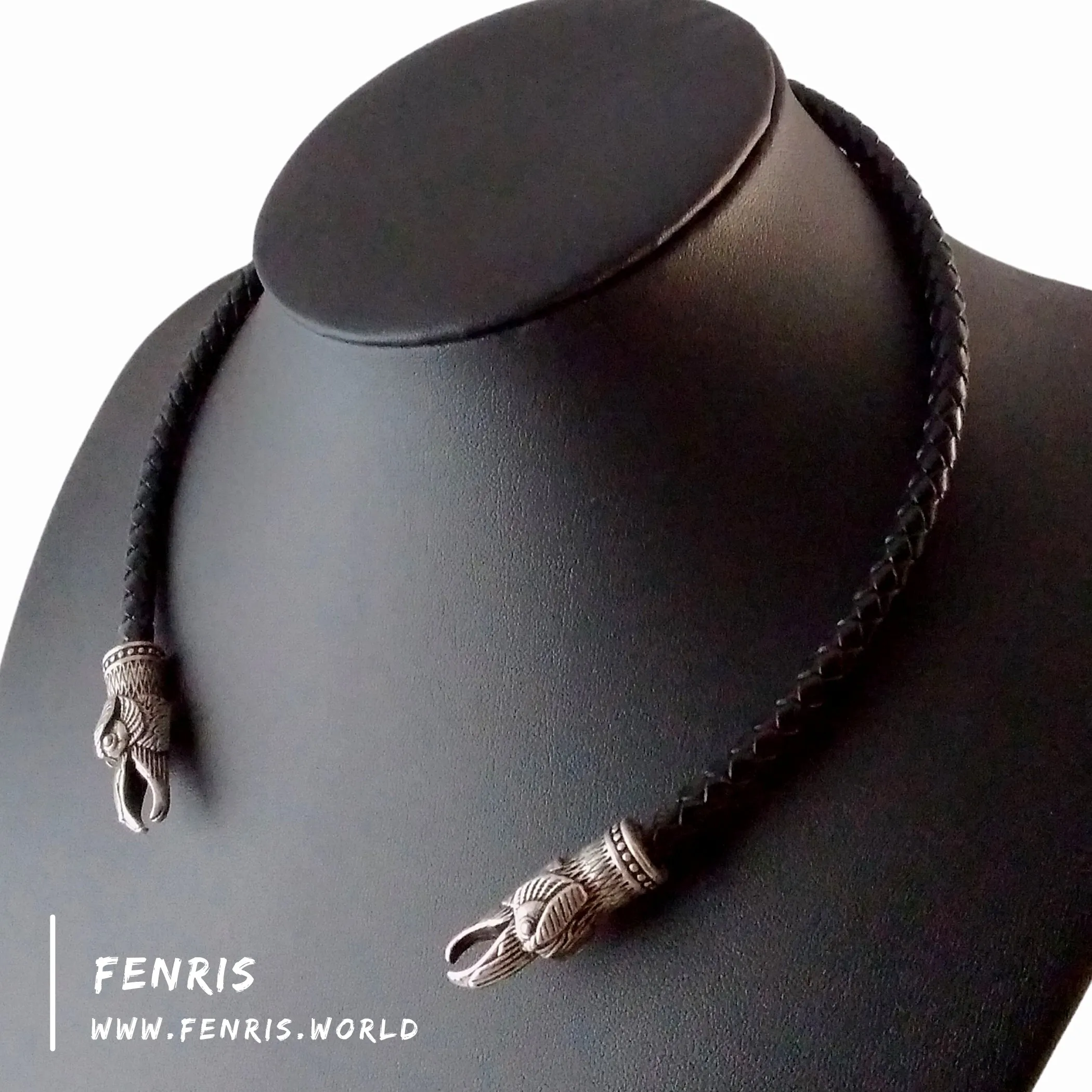 Celtic Torc Silver Raven Black Leather | Fenris