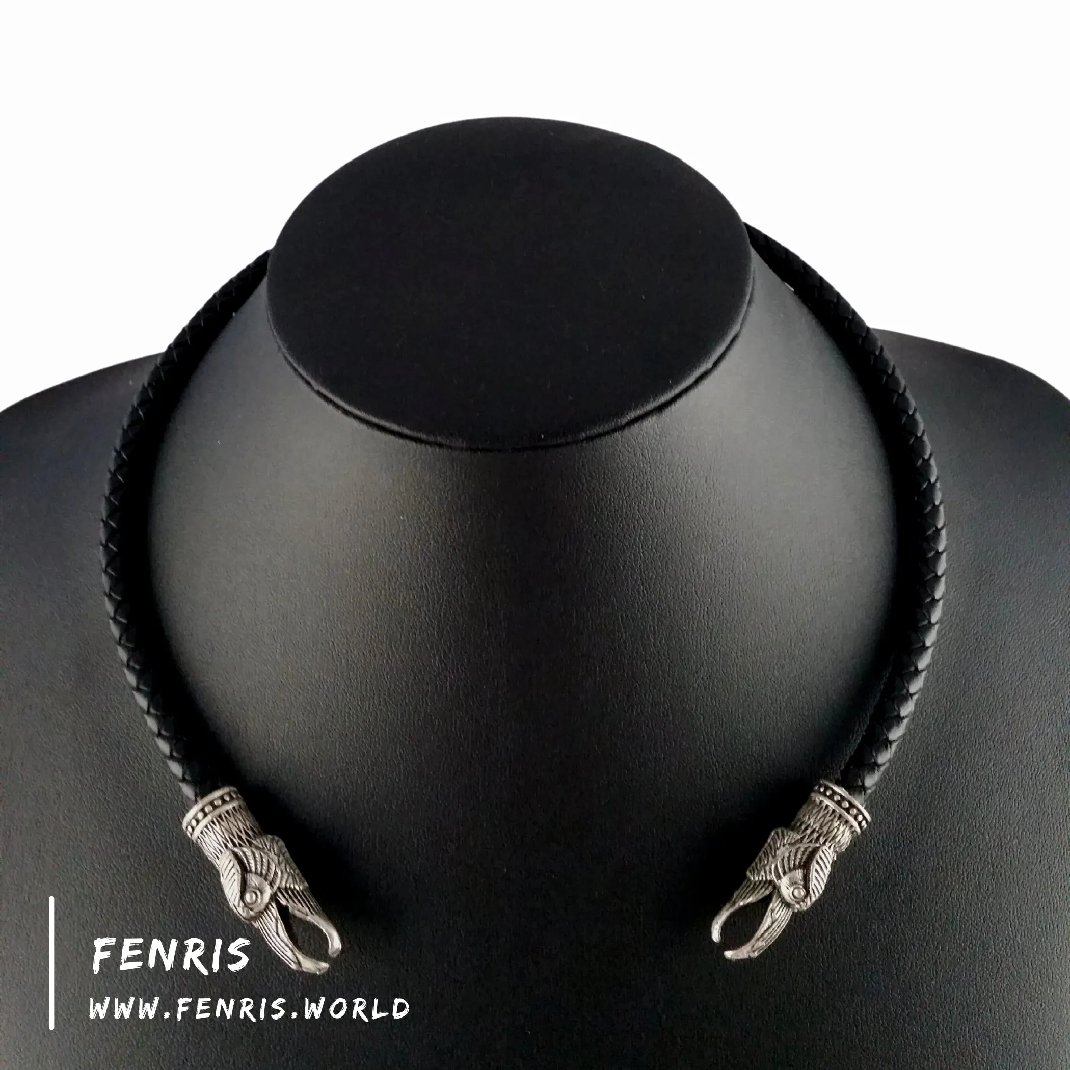 Celtic Torc Silver Raven Black Leather | Fenris