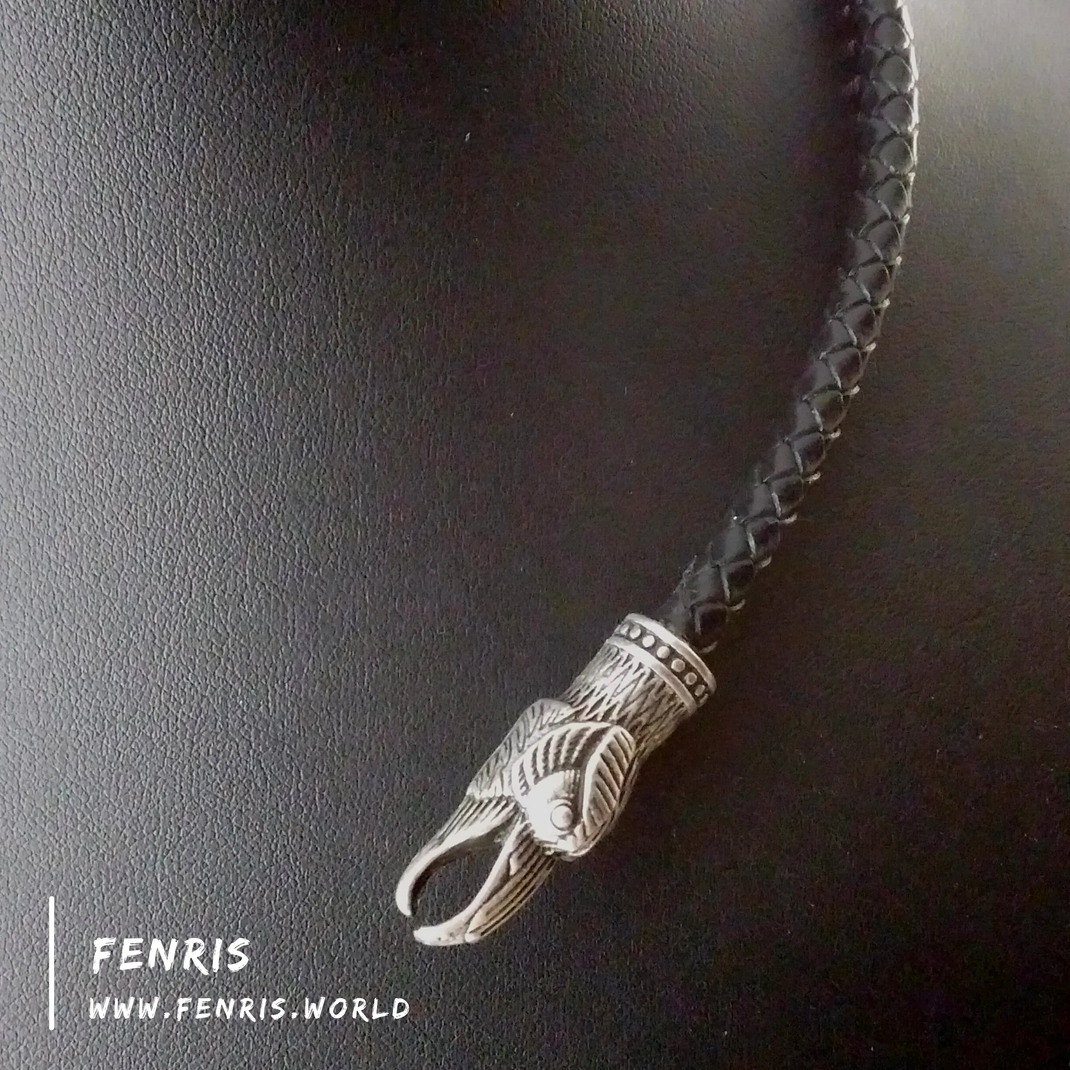 Celtic Torc Silver Raven Black Leather | Fenris