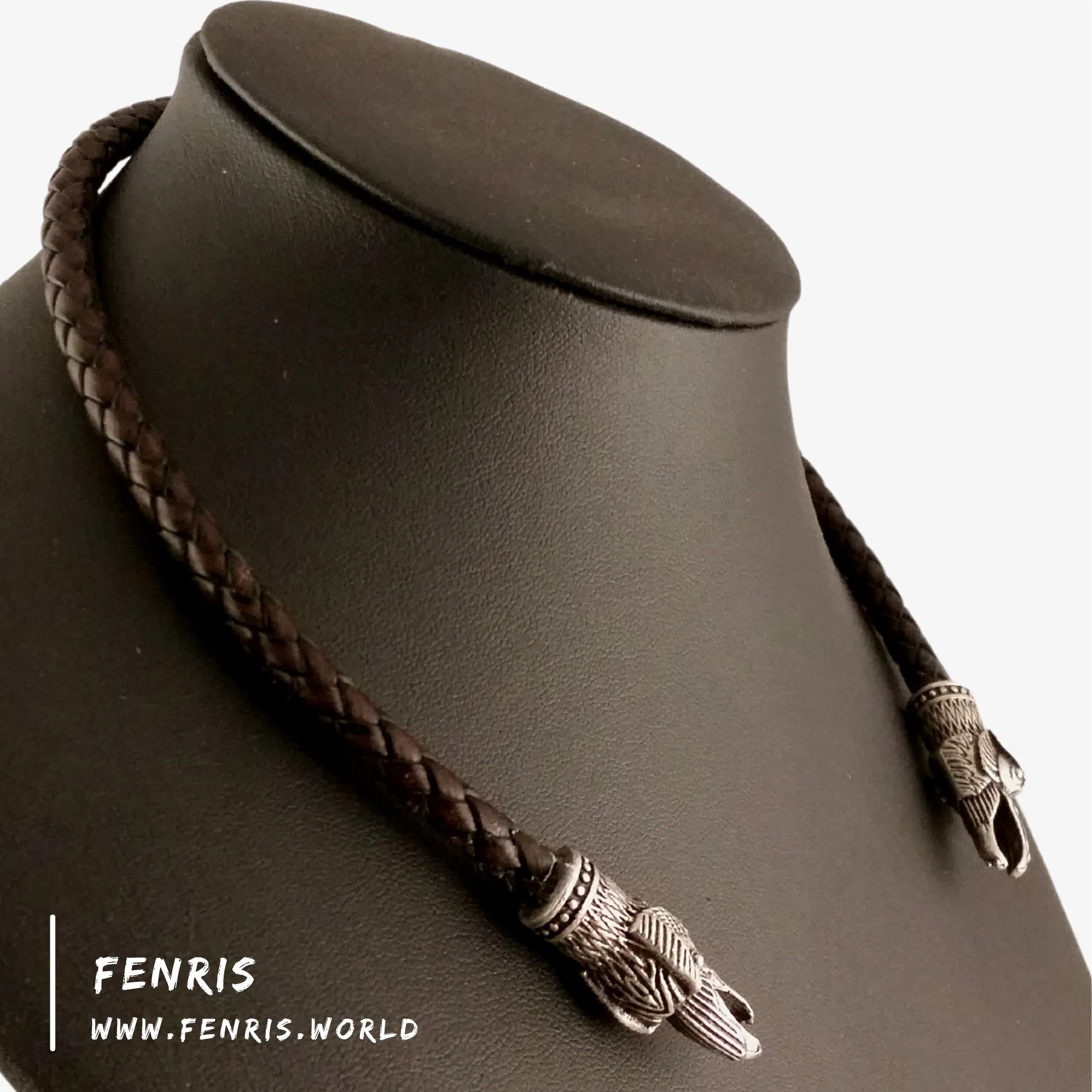 Celtic Torc Silver Raven Brown Leather | Fenris