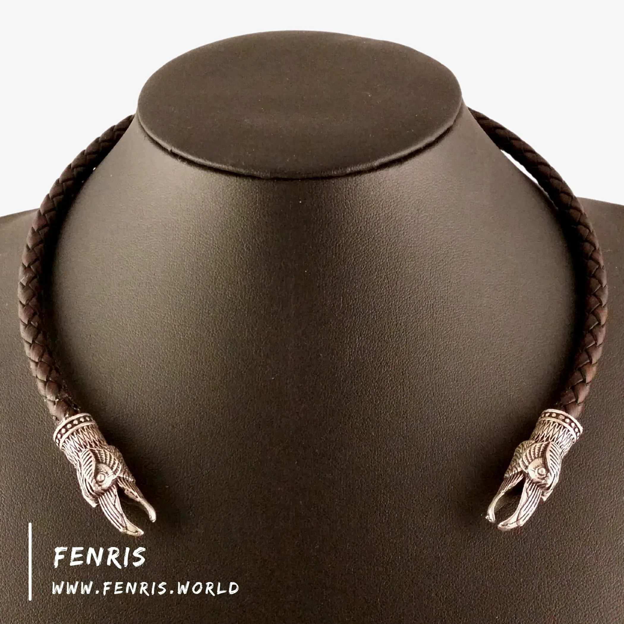 Celtic Torc Silver Raven Brown Leather | Fenris