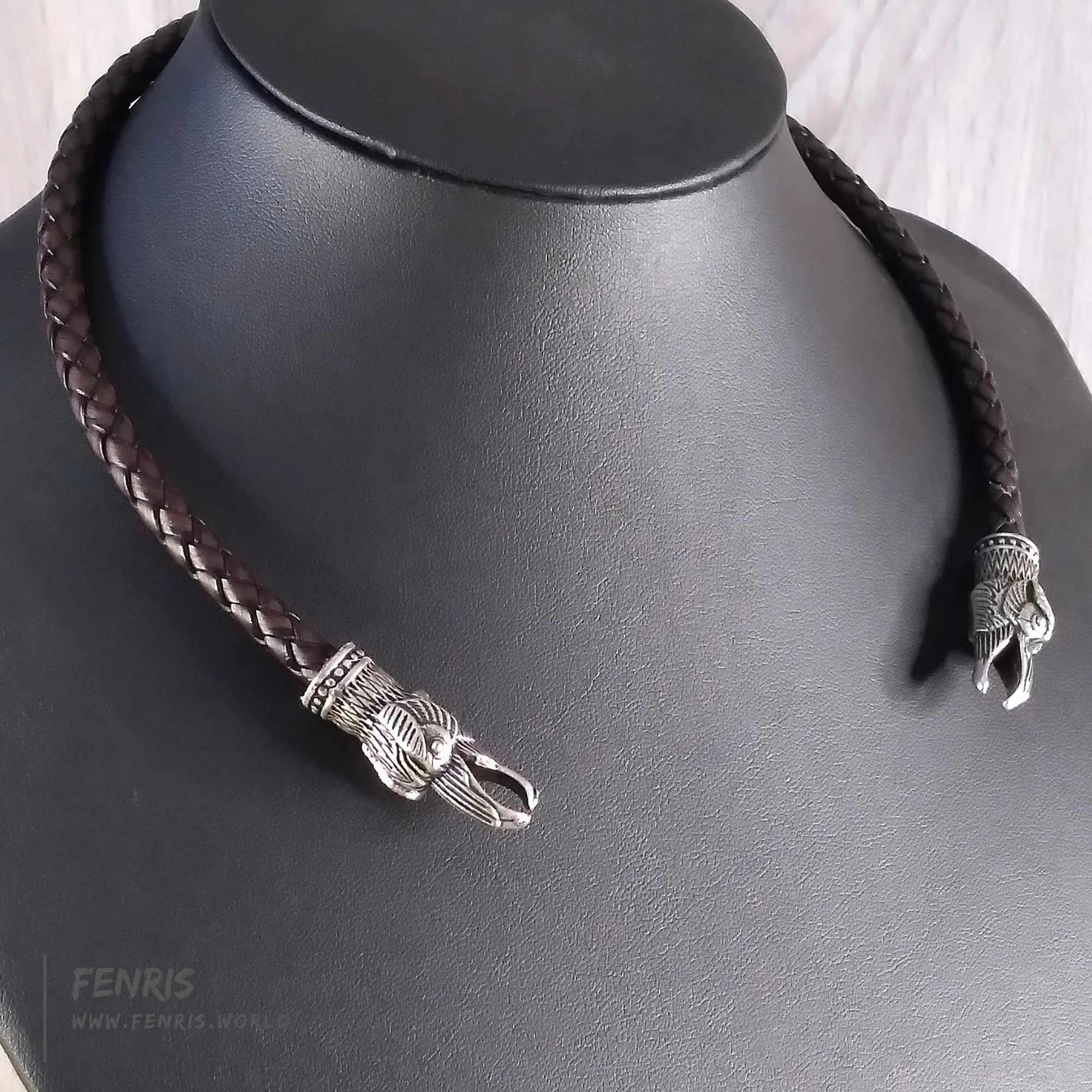 Celtic Torc Silver Raven Brown Leather | Fenris