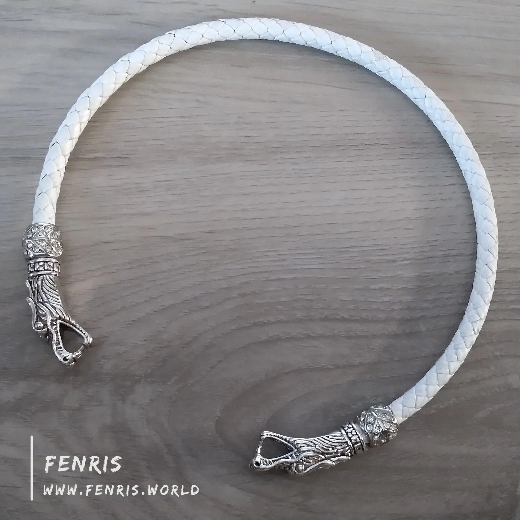 Celtic Wedding Torc Silver Dragon White Leather | Fenris