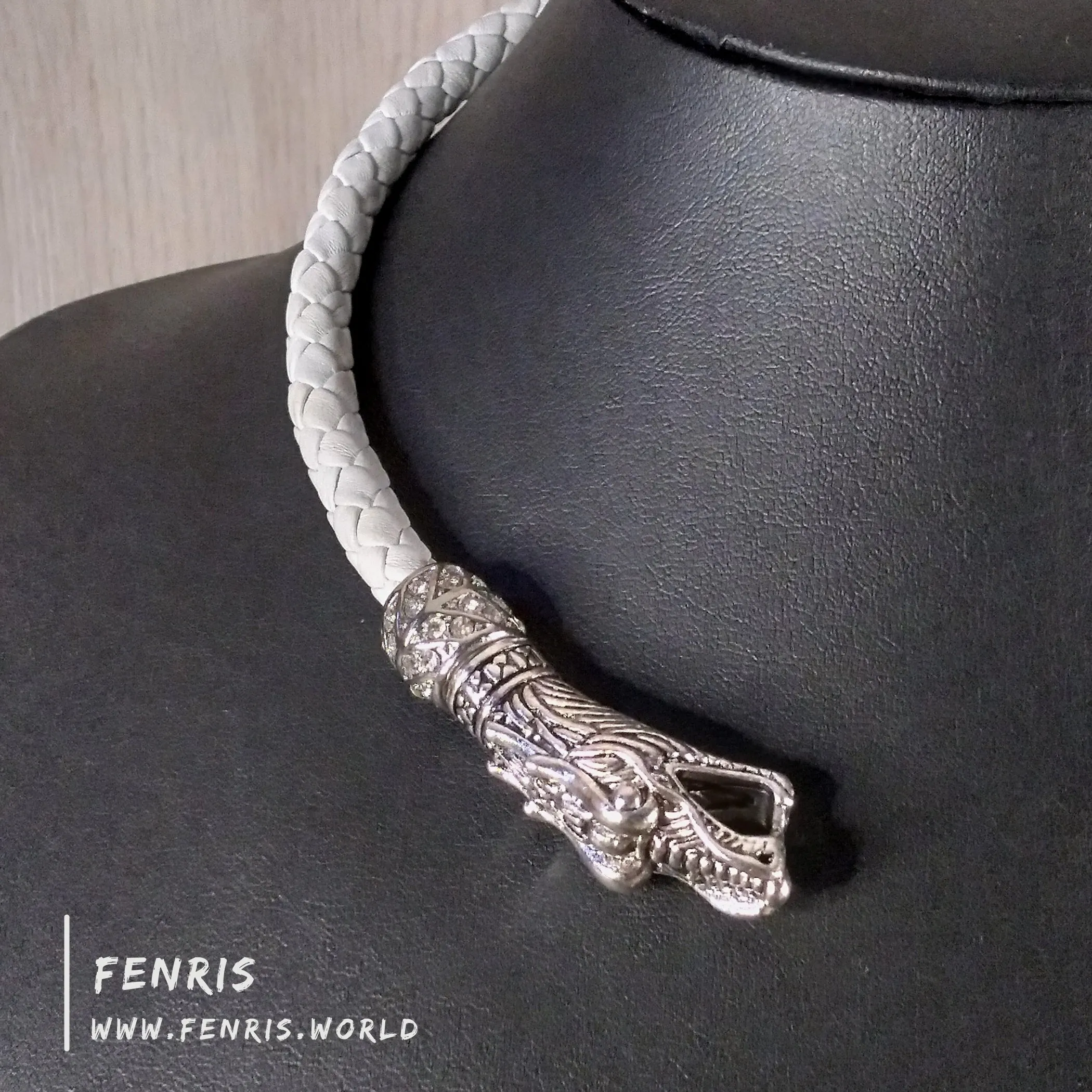 Celtic Wedding Torc Silver Dragon White Leather | Fenris