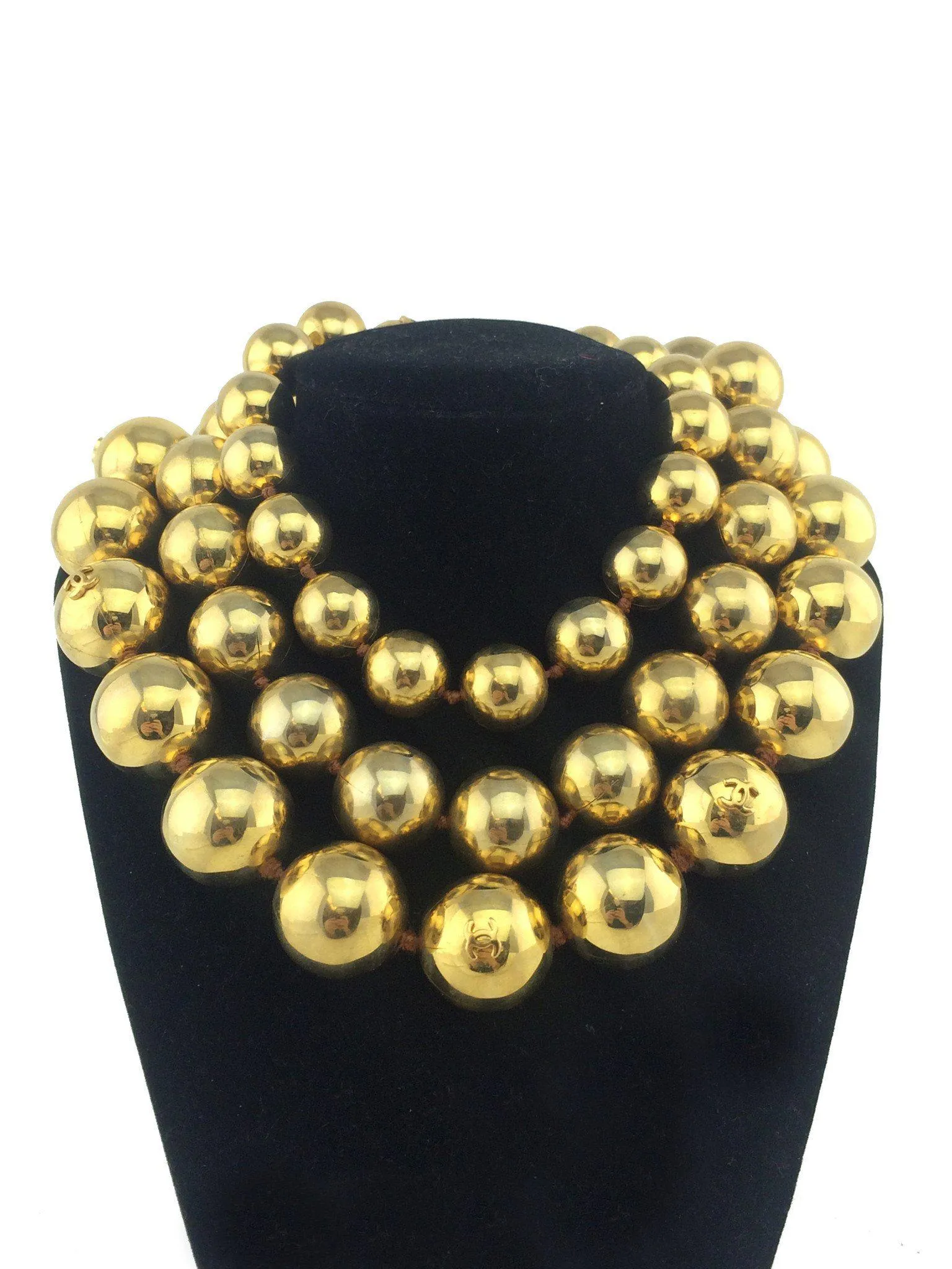 Chanel Gold-Tone Beaded Triple Strand Choker Necklace