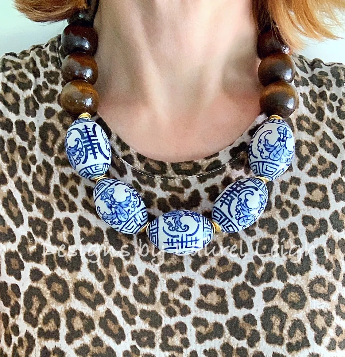 Chunky Brown Chinoiserie Statement Necklace