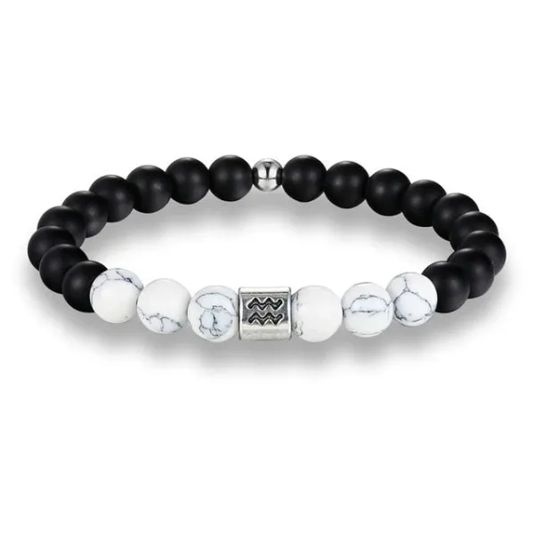 Classy Men Aquarius White Beaded Zodiac Bracelet