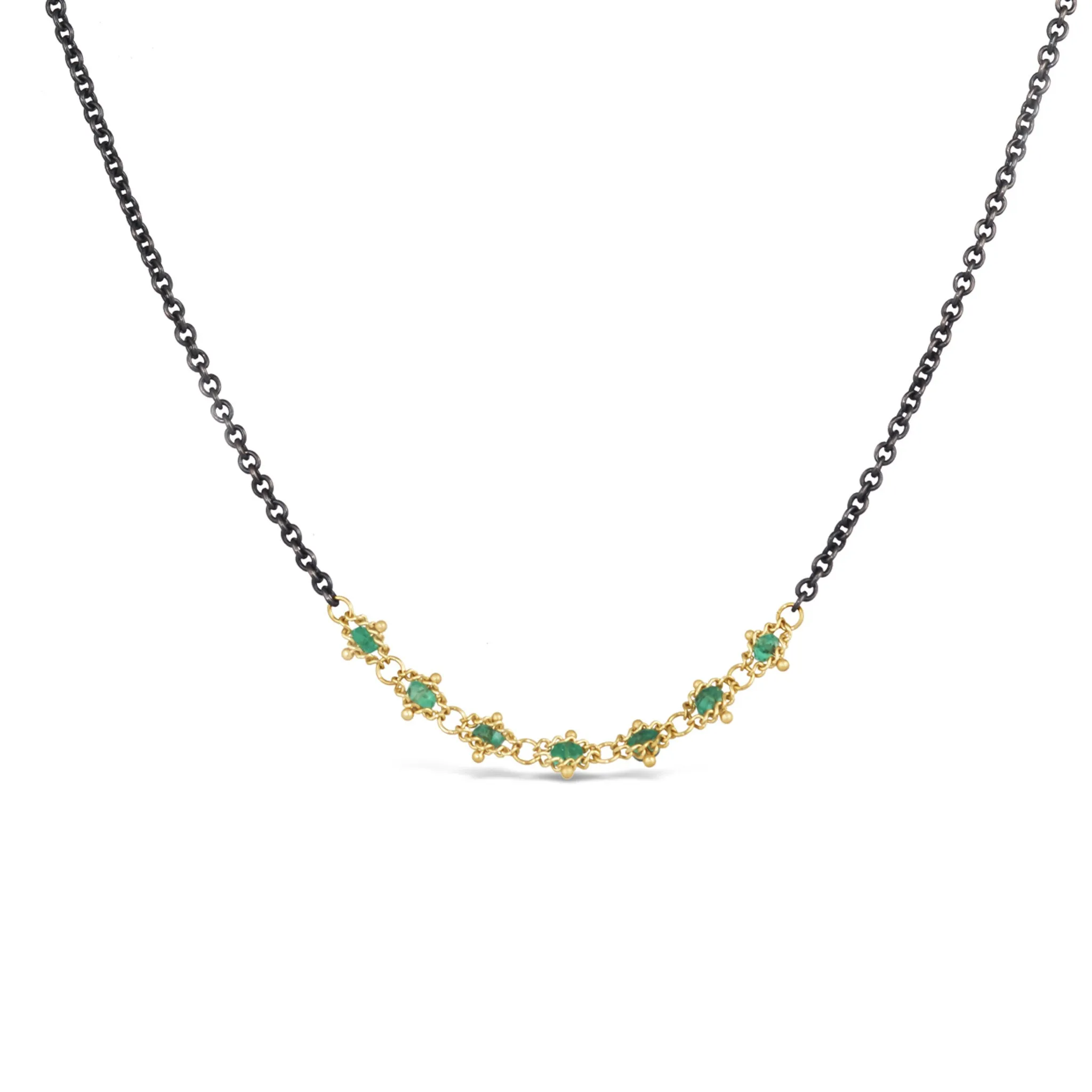 Contrast Textile Necklace in Emerald