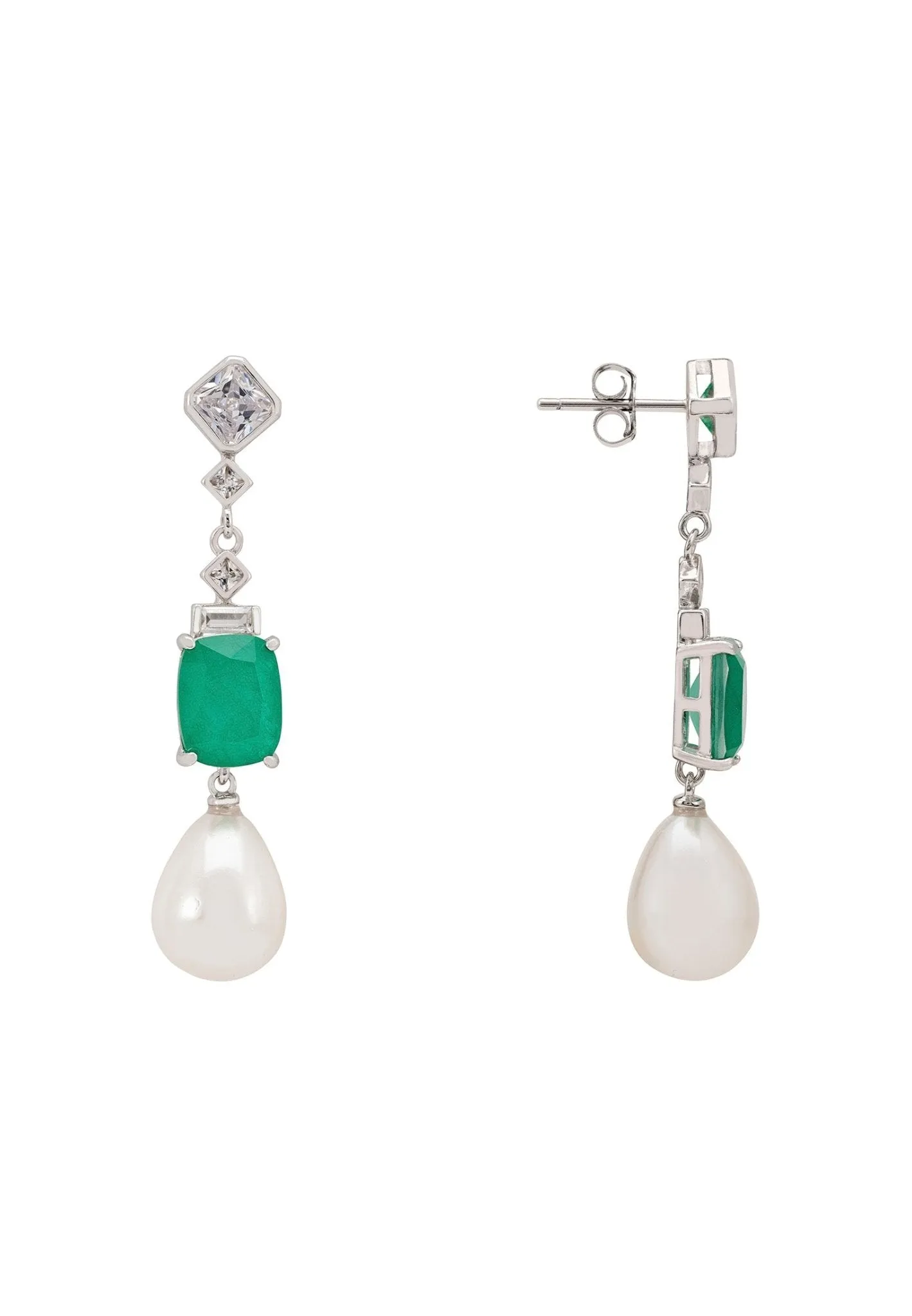 Cordeilla Colombian Emerald & Pearl Earrings Silver