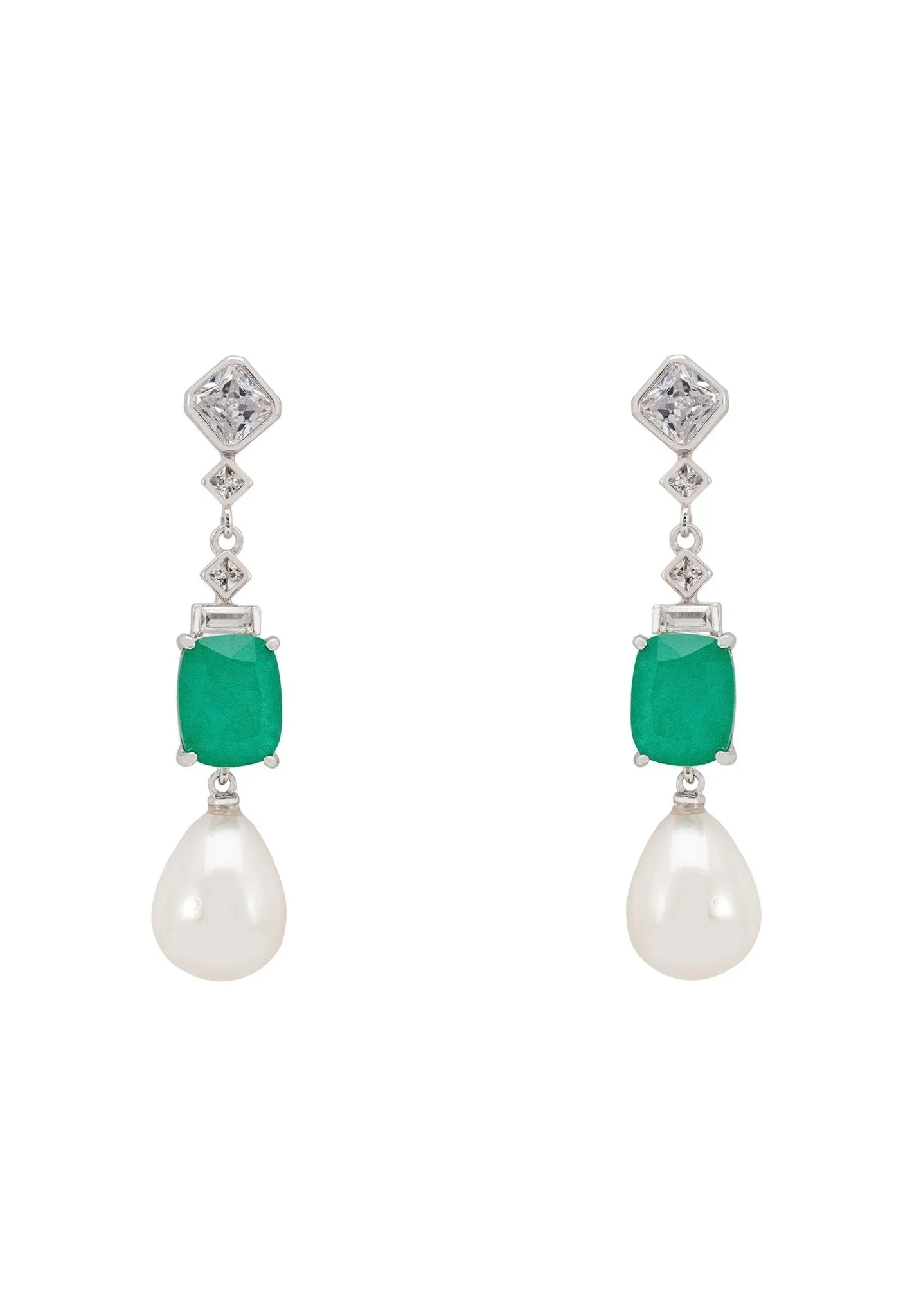 Cordeilla Colombian Emerald & Pearl Earrings Silver