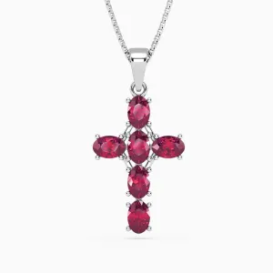 Cross Ruby Pendant Necklace in 925 Sterling Silver - Irosk Australia ®