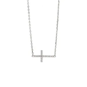 Dainty Side Cross With CZ Stones - Sterling Silver