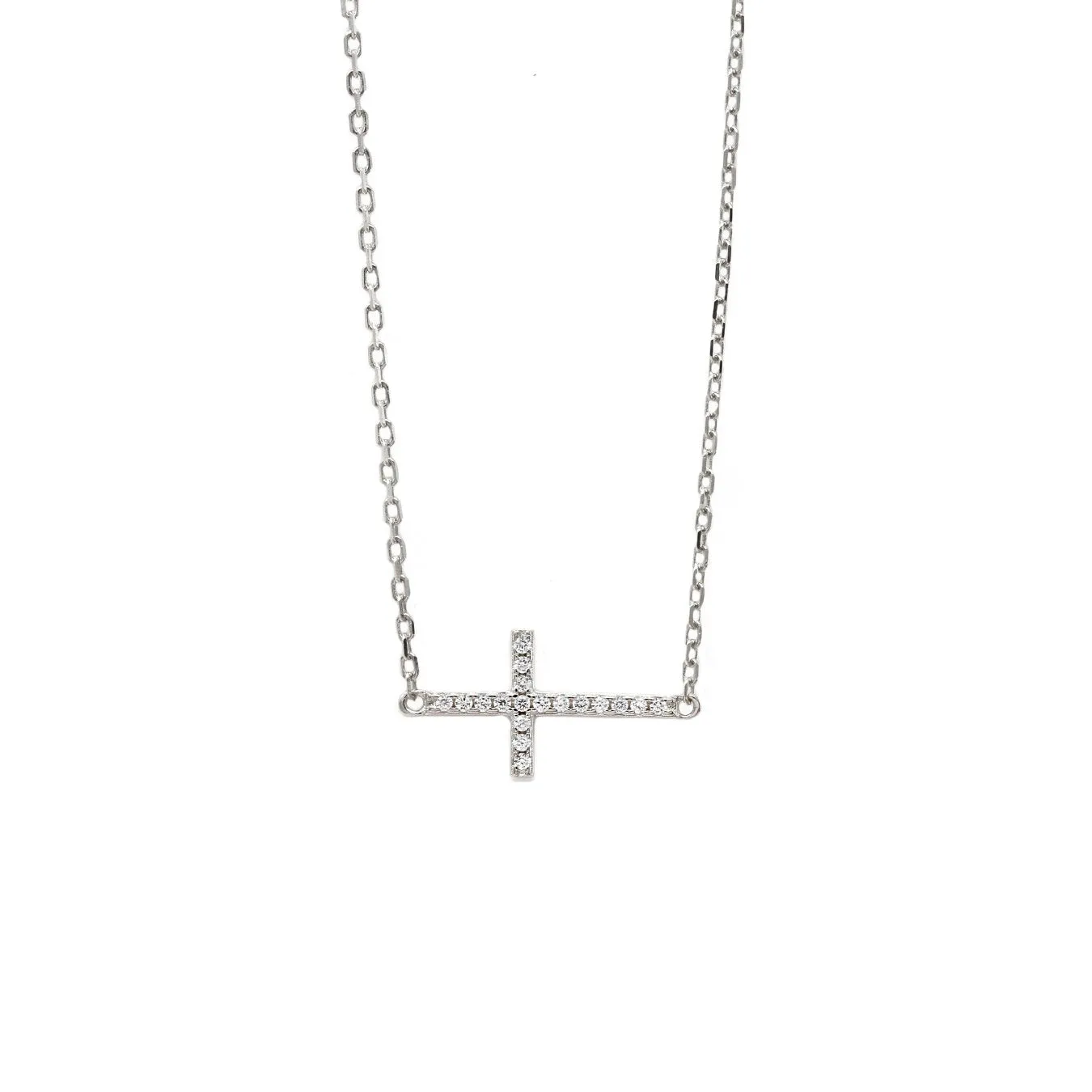 Dainty Side Cross With CZ Stones - Sterling Silver