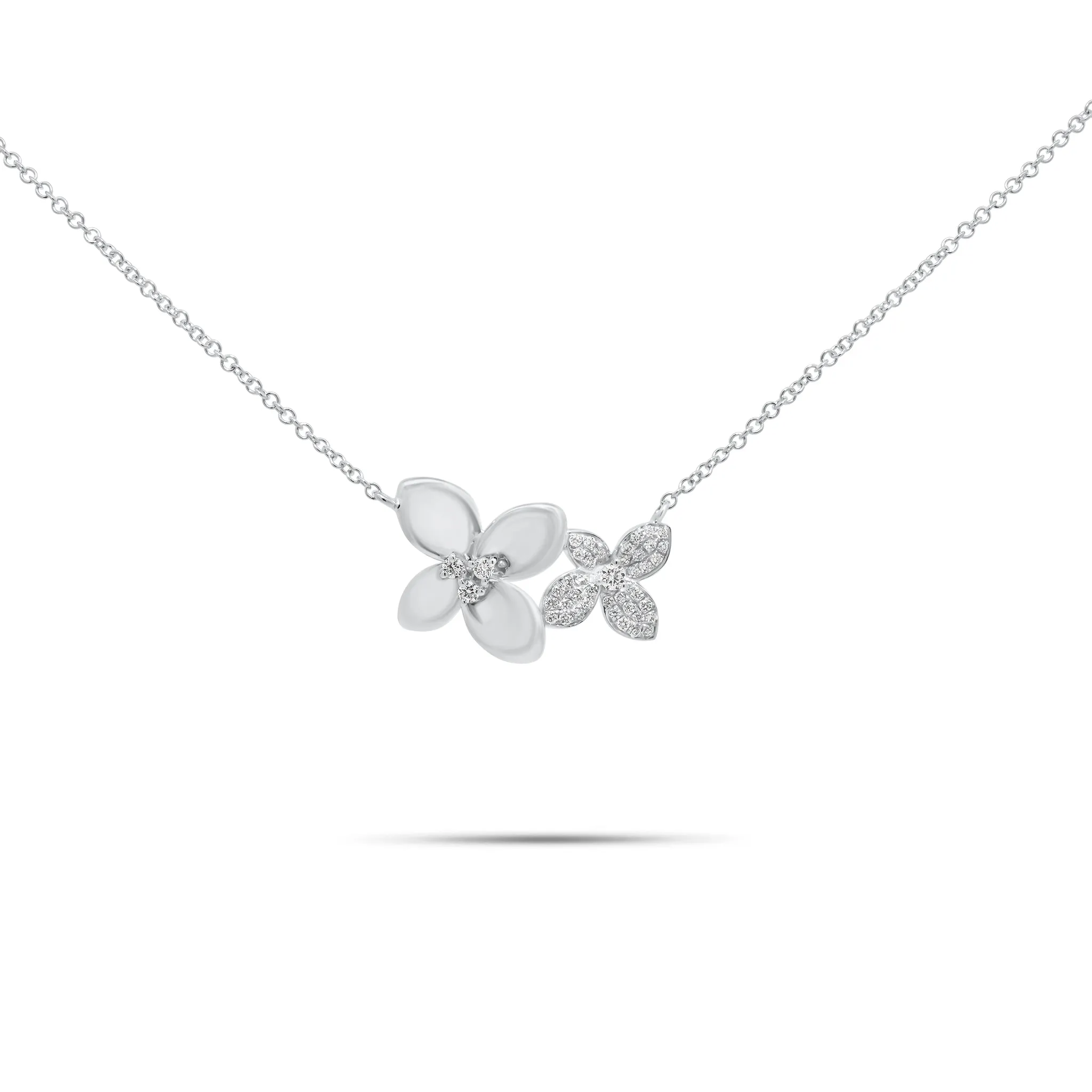 Diamond Flower Duo Pendant Necklace