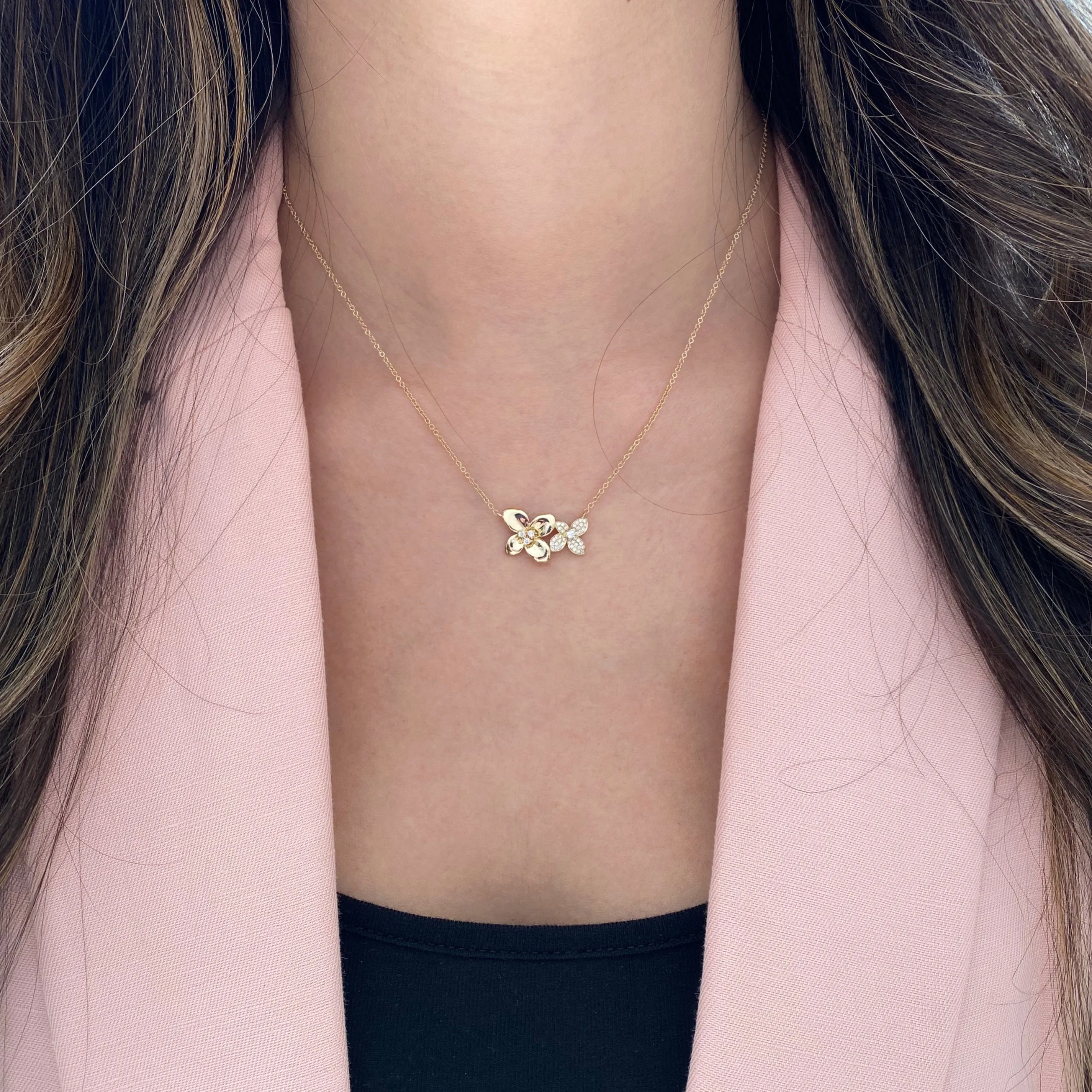 Diamond Flower Duo Pendant Necklace