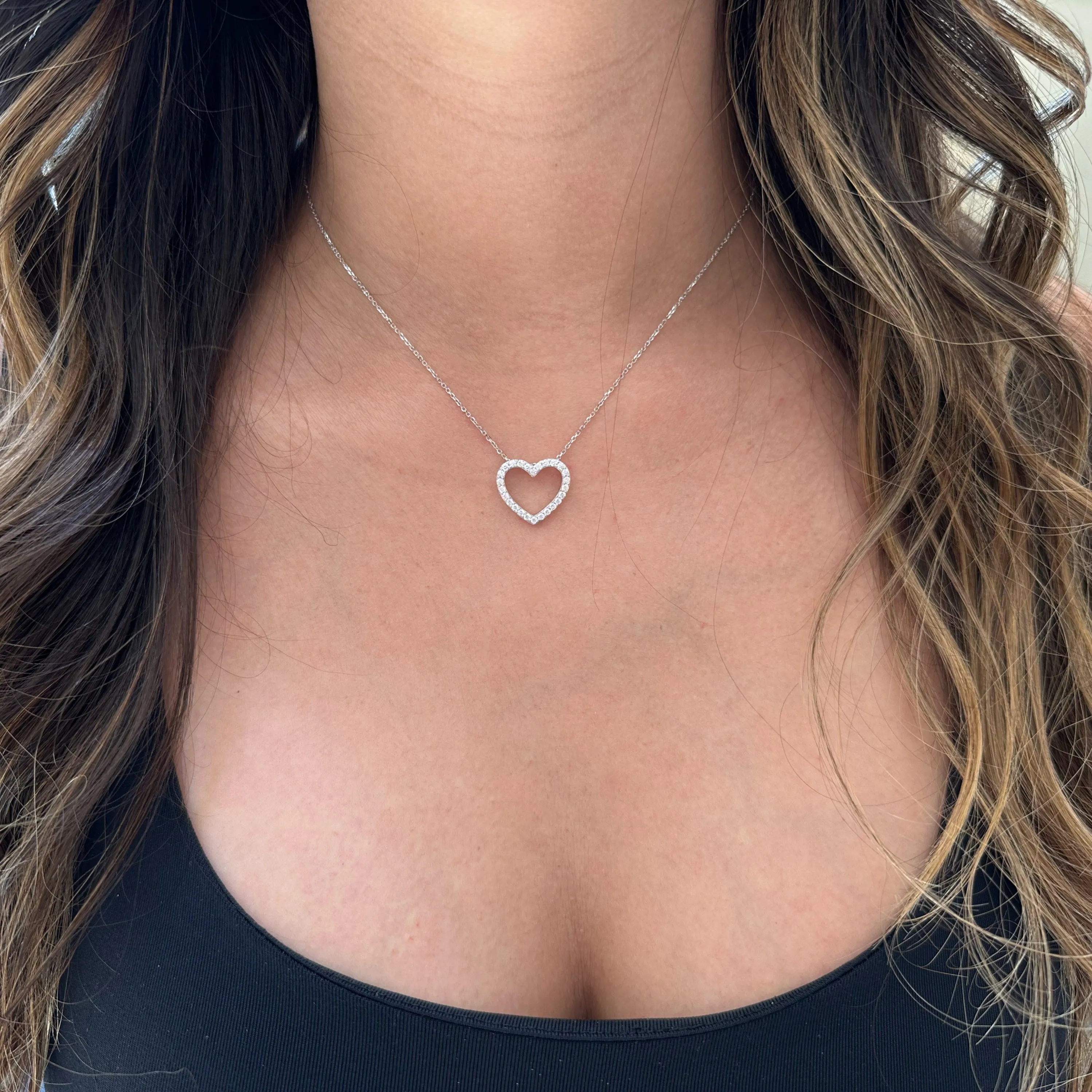 Diamond Heart Cutout Pendant Necklace