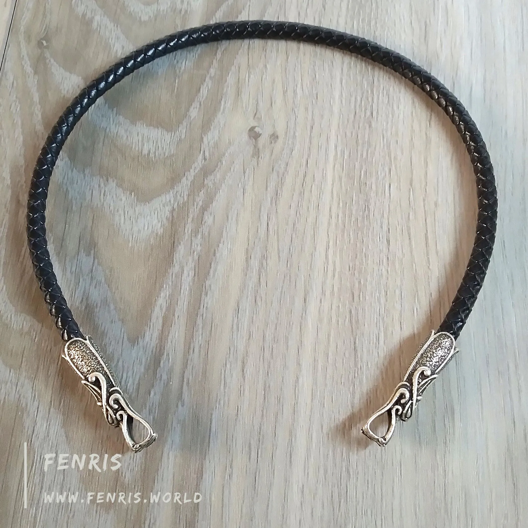 Dragon Torc Necklace Silver Black Leather Celtic Viking