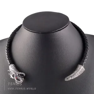 Dragon Torc Silver Black Leather Tail Chaser | Fenris