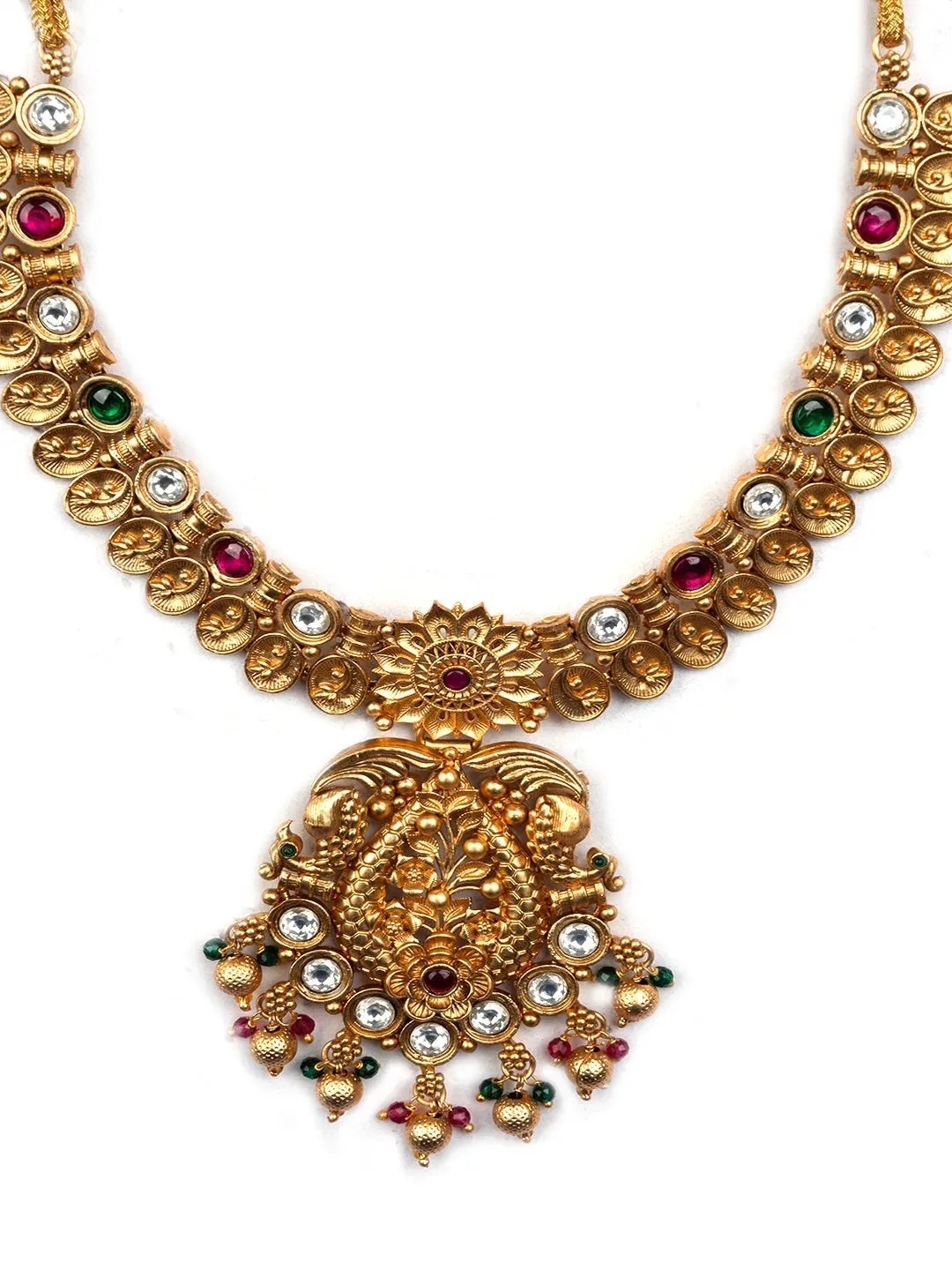 Elegant Kempu Rajwadi Drop Style Necklace Set