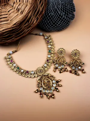 Elegant Kempu Rajwadi Drop Style Necklace Set