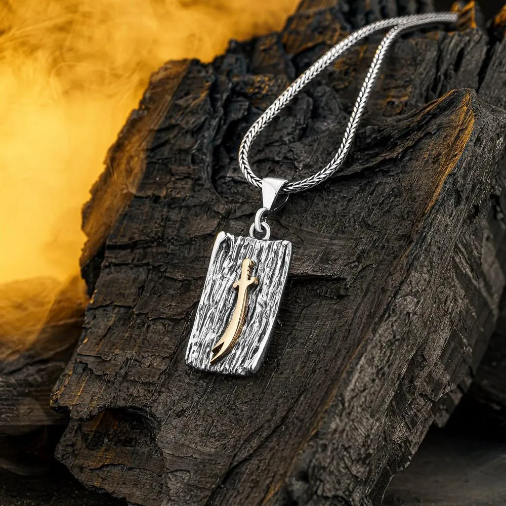 Embossed Zulfiqar Sword Silver Necklace