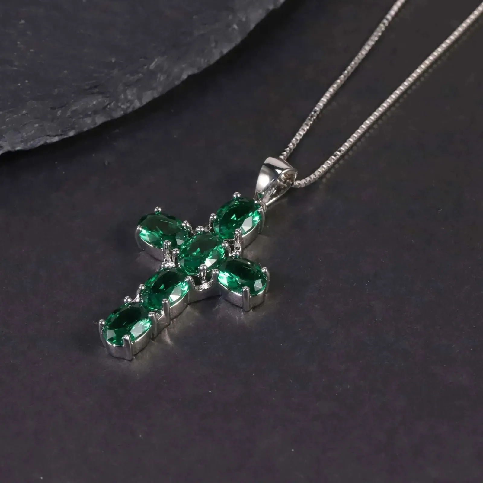 Emerald Cross Pendant Necklace in 925 Sterling Silver - Irosk Australia ®