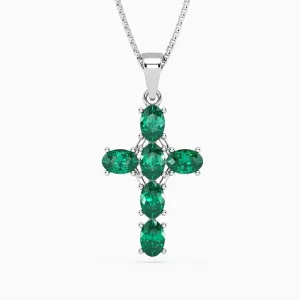 Emerald Cross Pendant Necklace in 925 Sterling Silver - Irosk Australia ®