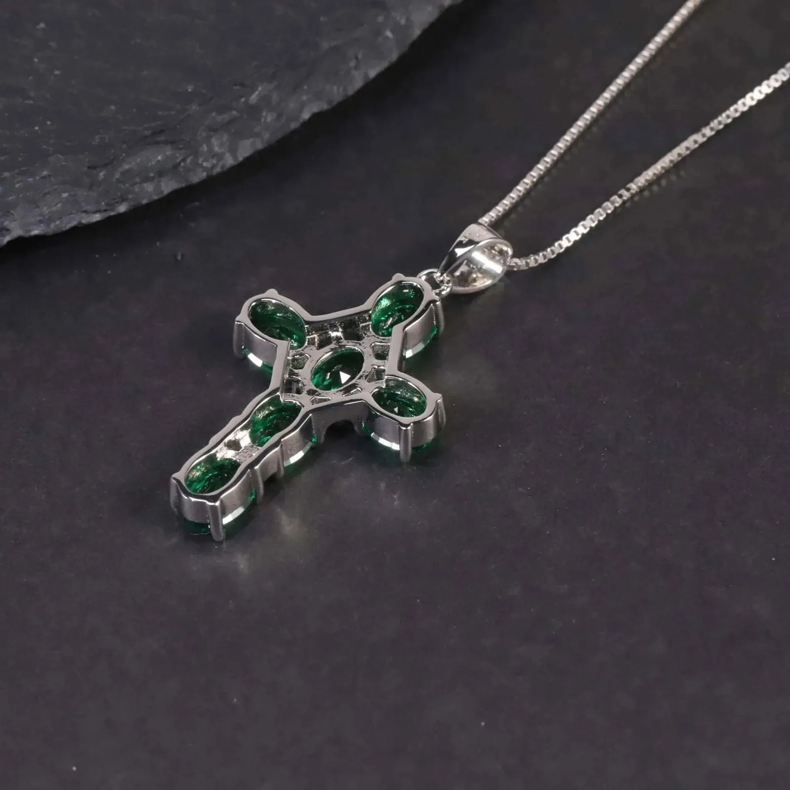 Emerald Cross Pendant Necklace in 925 Sterling Silver - Irosk Australia ®