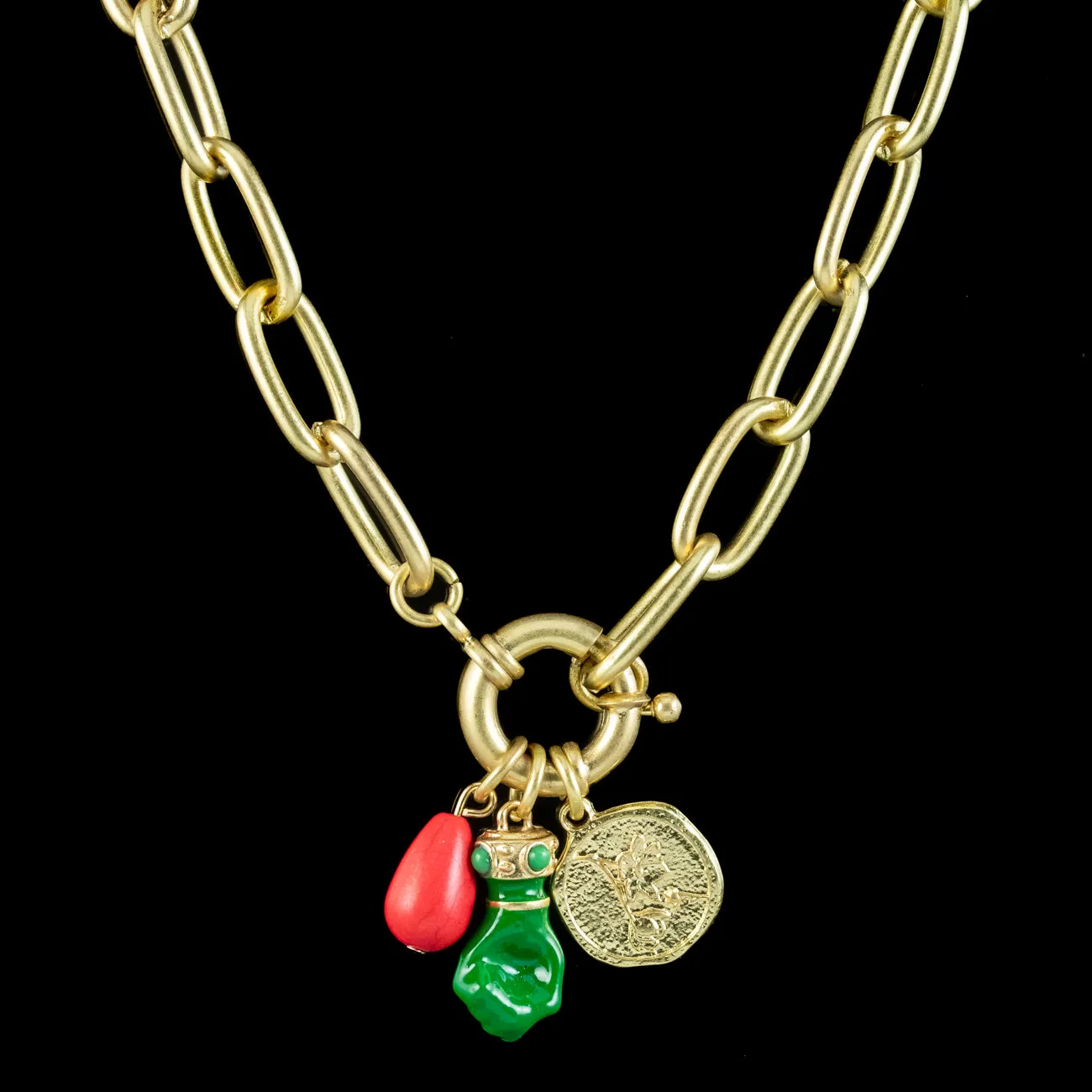 Enamel Hand And Coin Charm Necklace