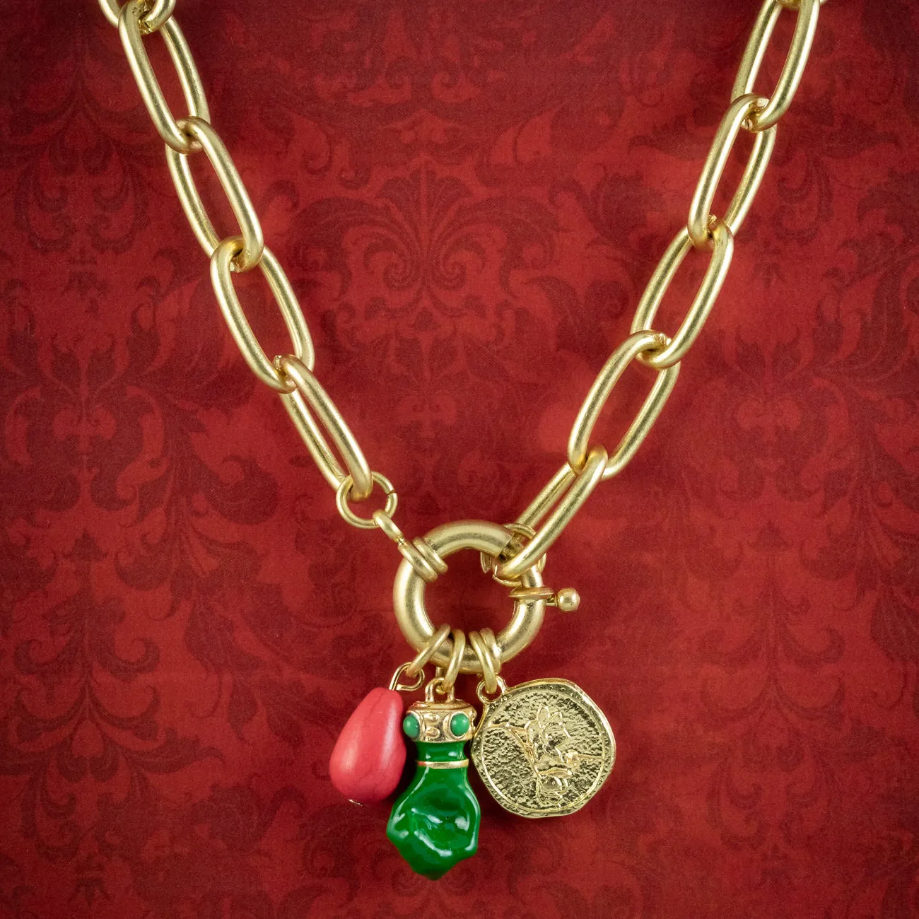 Enamel Hand And Coin Charm Necklace