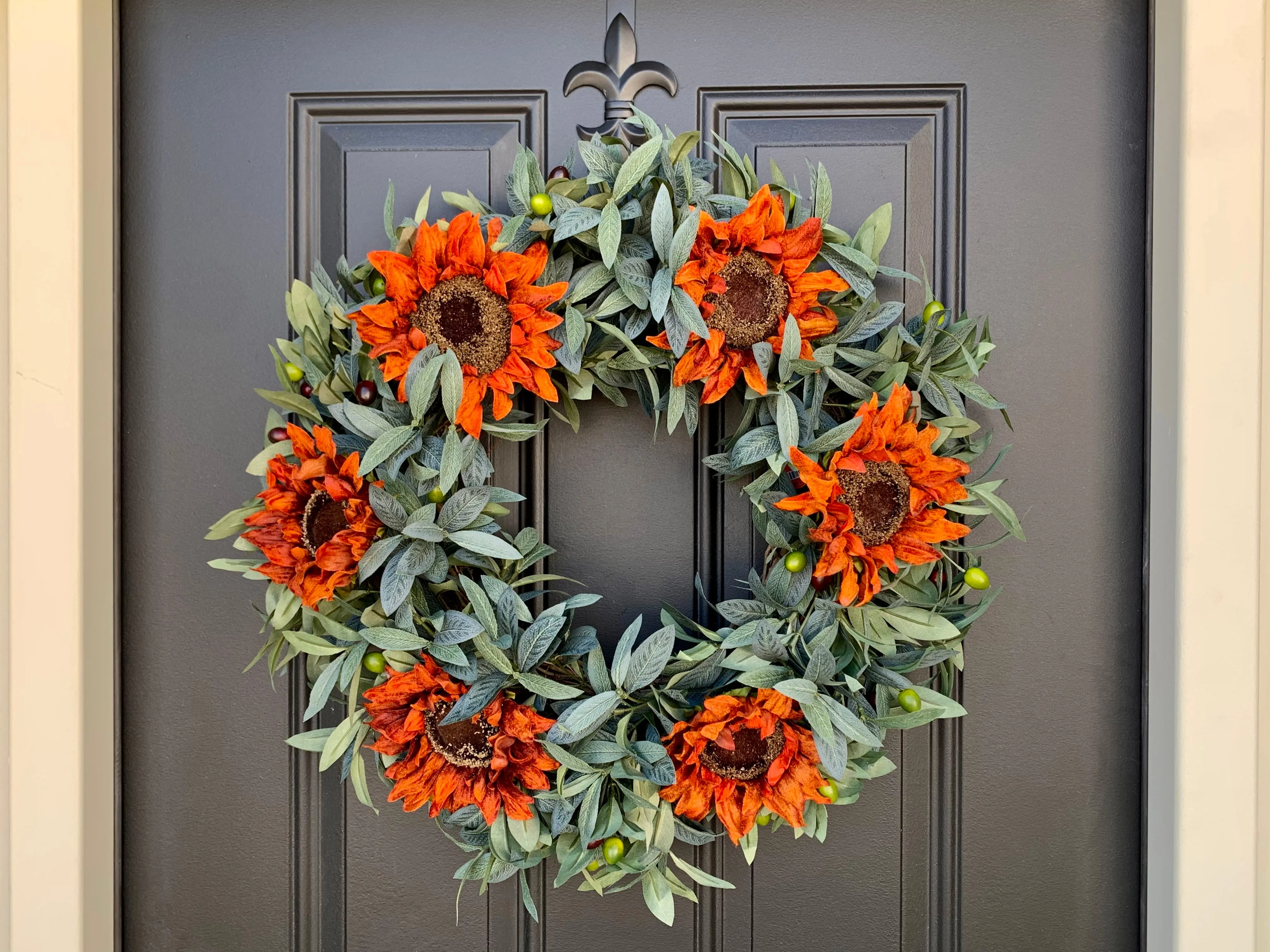 Fall Sunflower and Olive Branch Wreath