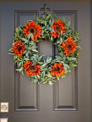 Fall Sunflower and Olive Branch Wreath