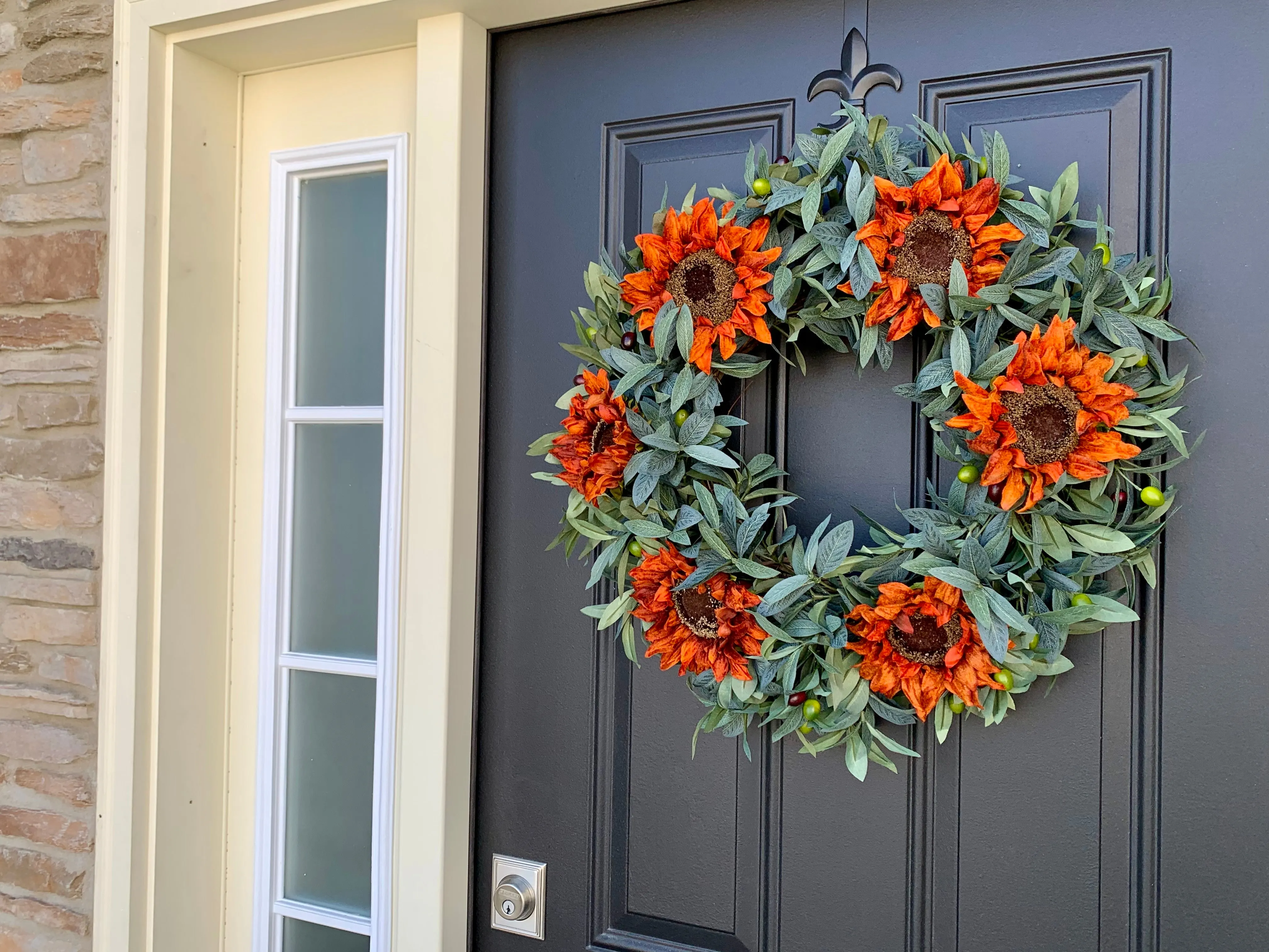 Fall Sunflower and Olive Branch Wreath