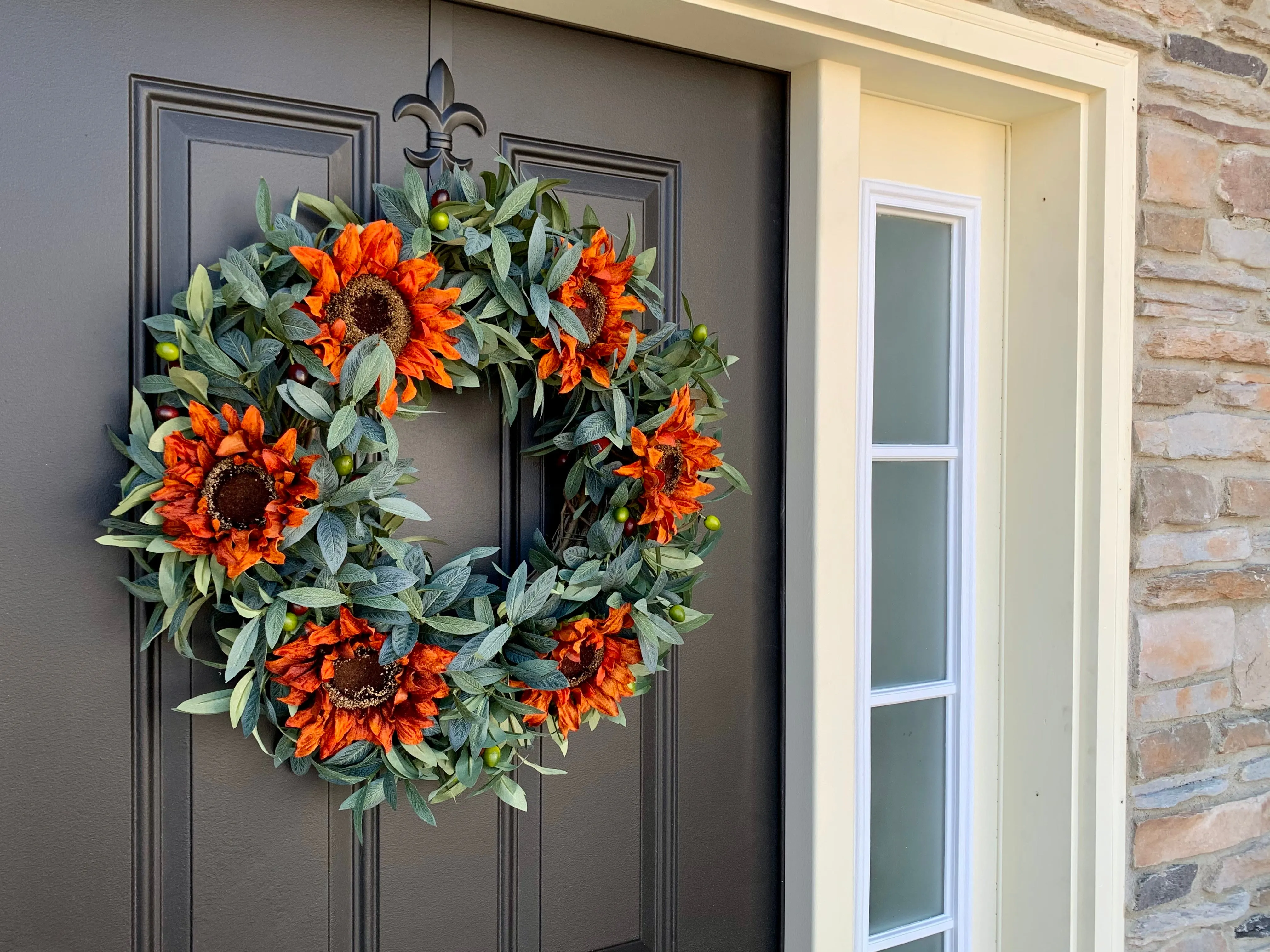 Fall Sunflower and Olive Branch Wreath