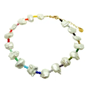 Freshwater Pearl Charm Rainbow Beaded Choker