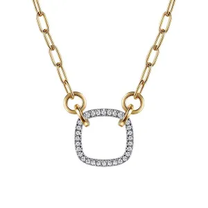 Gabriel & Co. Contemporary Open Cushion Shape Diamond Hallow Paper Clip Necklace in 14K White and Yellow Gold