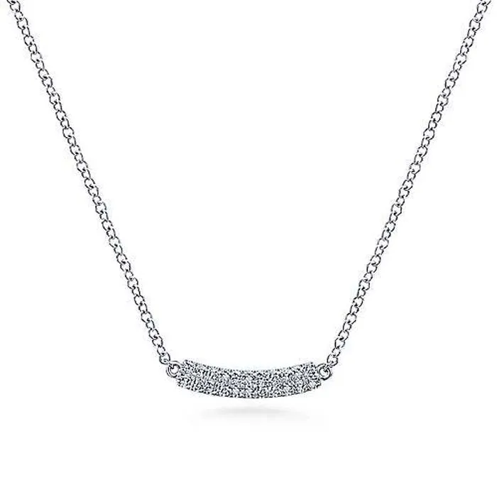 Gabriel & Co. Pavé Diamond Curved Bar Necklace in 14K White Gold