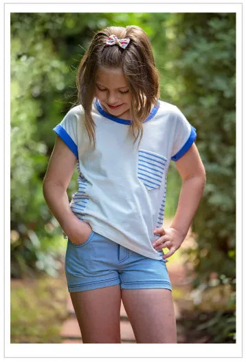 Girls cute summer shorts sewing pattern SANDY BAY SHORTS, sizes 2 to 14 years