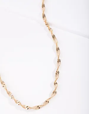 Gold Plated Twisted Long Necklace