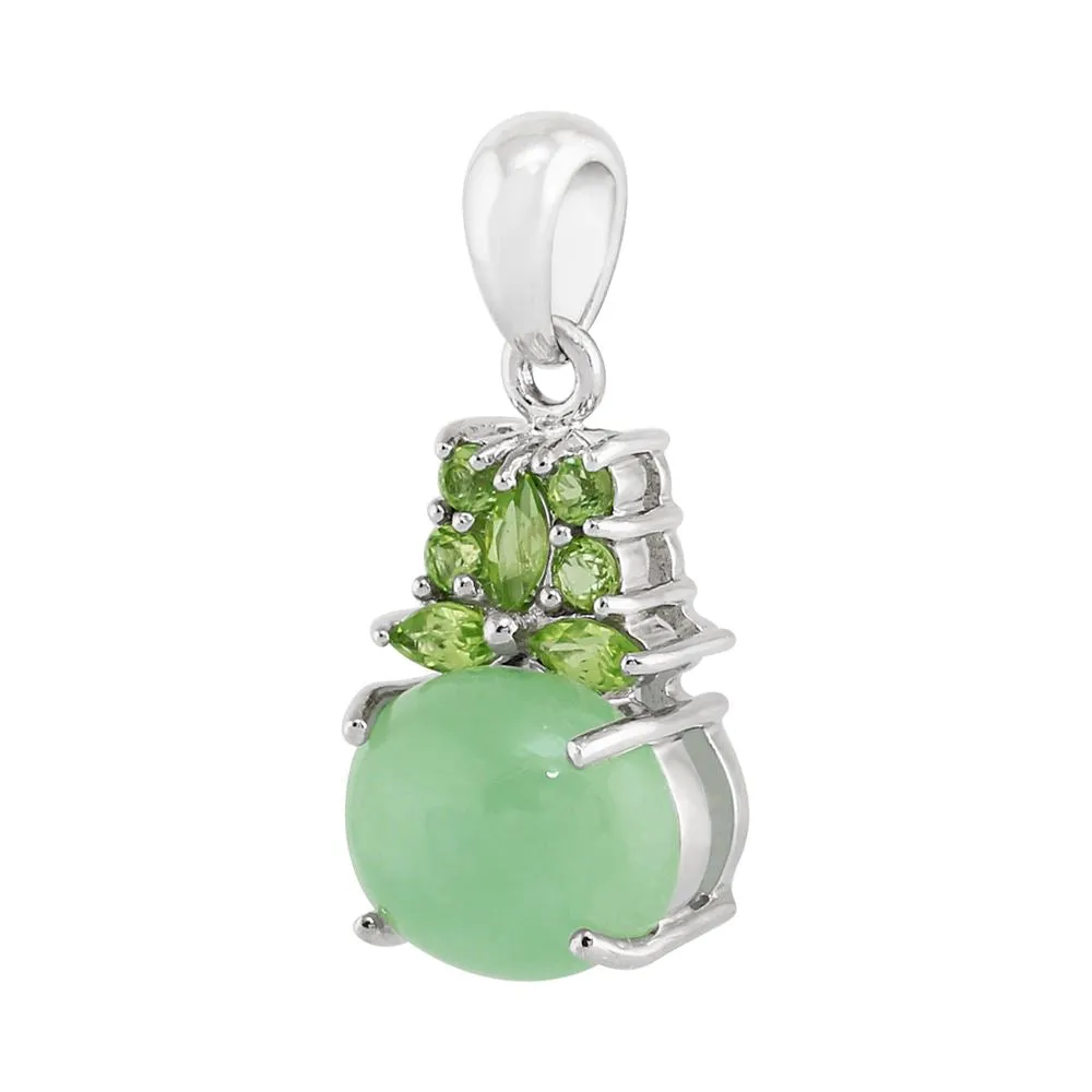 Grüner Jade 4.03ct & Peridot 0.36ct ct 925 Sterlingsilber Cluster Anhänger auf Kette