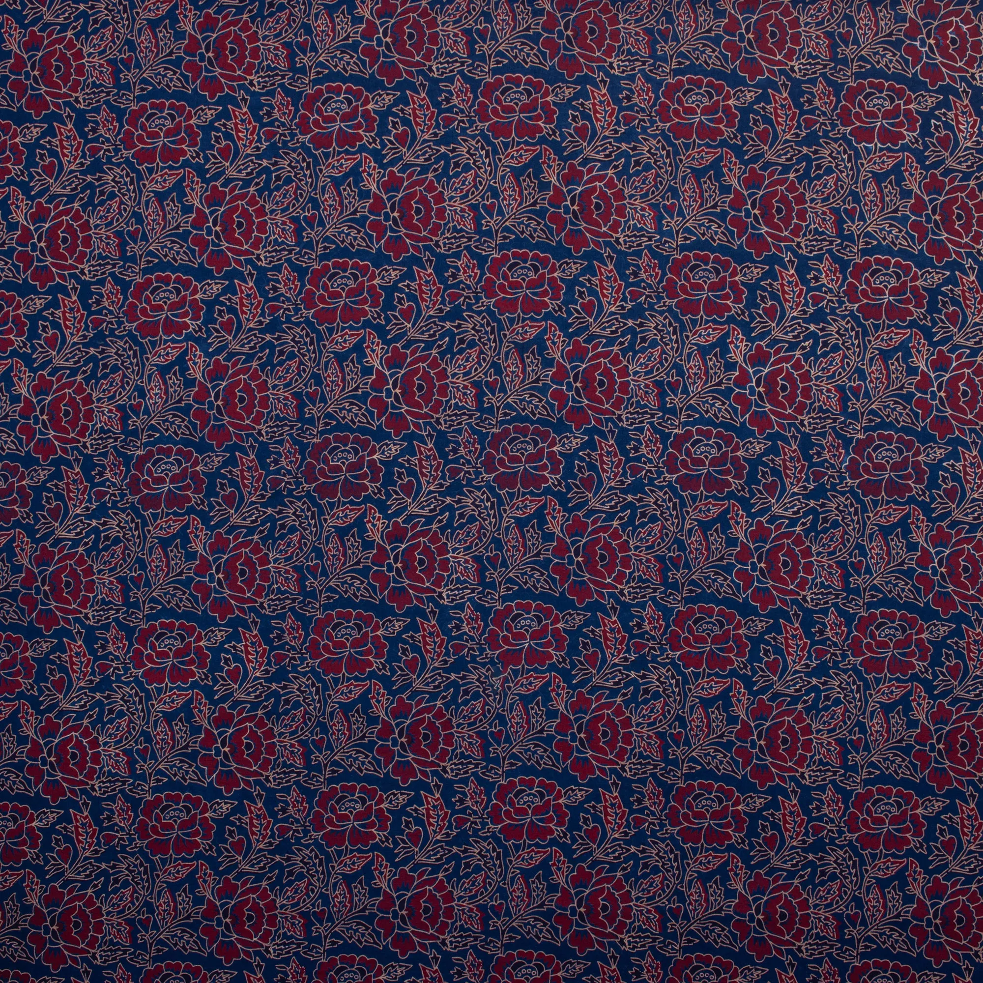 Handmade Ajrakh Fabric Floral Block Printed Cotton Cloth