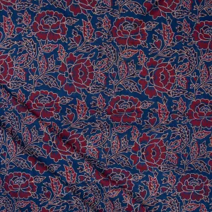 Handmade Ajrakh Fabric Floral Block Printed Cotton Cloth