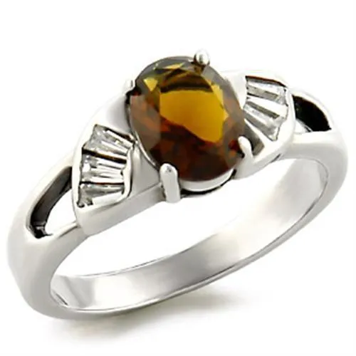 High-Polished 925 Sterling Silver Ring with Semi-Precious Smoky Quarter in Smoky Topaz for Women Style LOAS827