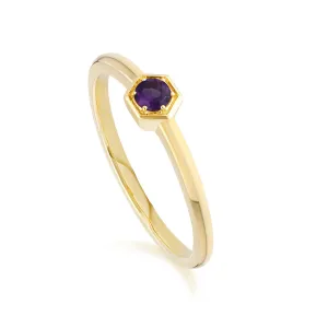 Honeycomb Solitär Amethyst Ring in 9ct Gelb Gold