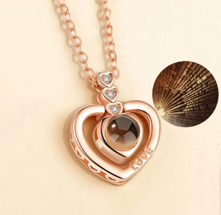 I Love You Projection Charm Pendant Necklaces Heart-shaped Crystal Wedding Ladies Necklace