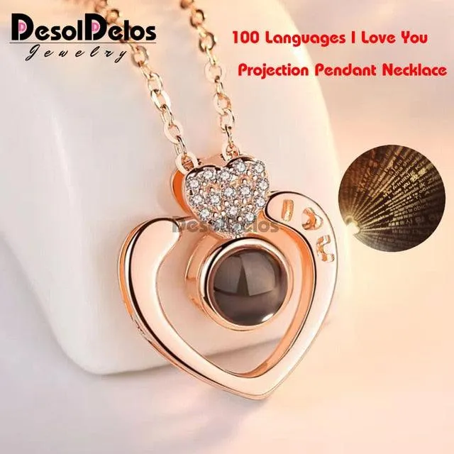 I Love You Projection Charm Pendant Necklaces Heart-shaped Crystal Wedding Ladies Necklace